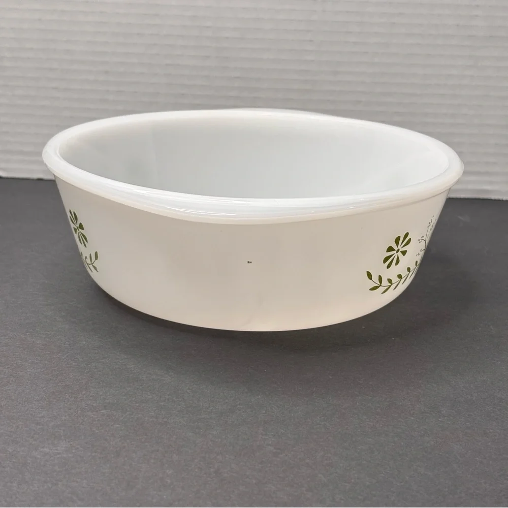 Vintage Glasbake 1 1/2 Qt Green Daisy Round Casserole Baking Dish #J2600 - Picture 2 of 13